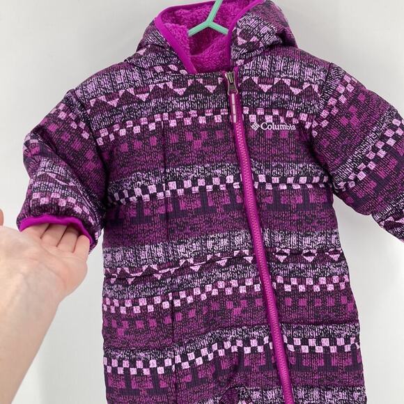 Columbia Snowsuit pink black fleece lined hooded  feet & hand covered size 3-6M - Picture 3 of 6